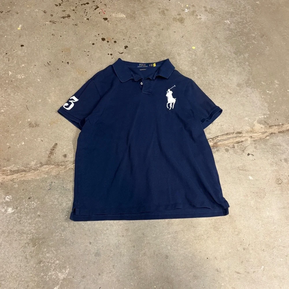 Polo Ralph Lauren Mens Big Pony Custom Slim Fit Polo Shirt Navy Blue XL